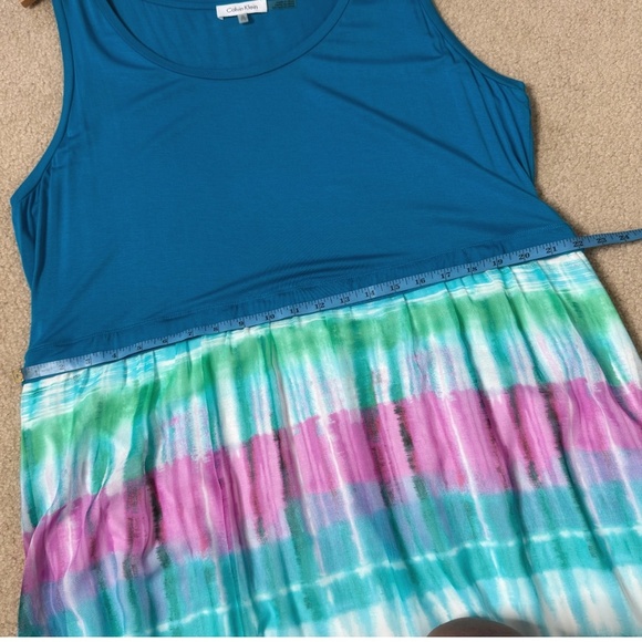 Calvin Klein Plus Size Maxi Dress Tank Dress Stretch Top Tie Dye Skirt Chiffon - Picture 8 of 13